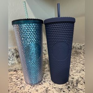Indonesia Matte blue and Glitter blue Starbucks studded tumbler